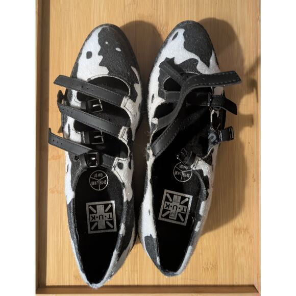 TUK platform creepers Black & White Cow Print 3-Strap Pointed Mary Jane‎ sz 9 - Picture 3 of 5